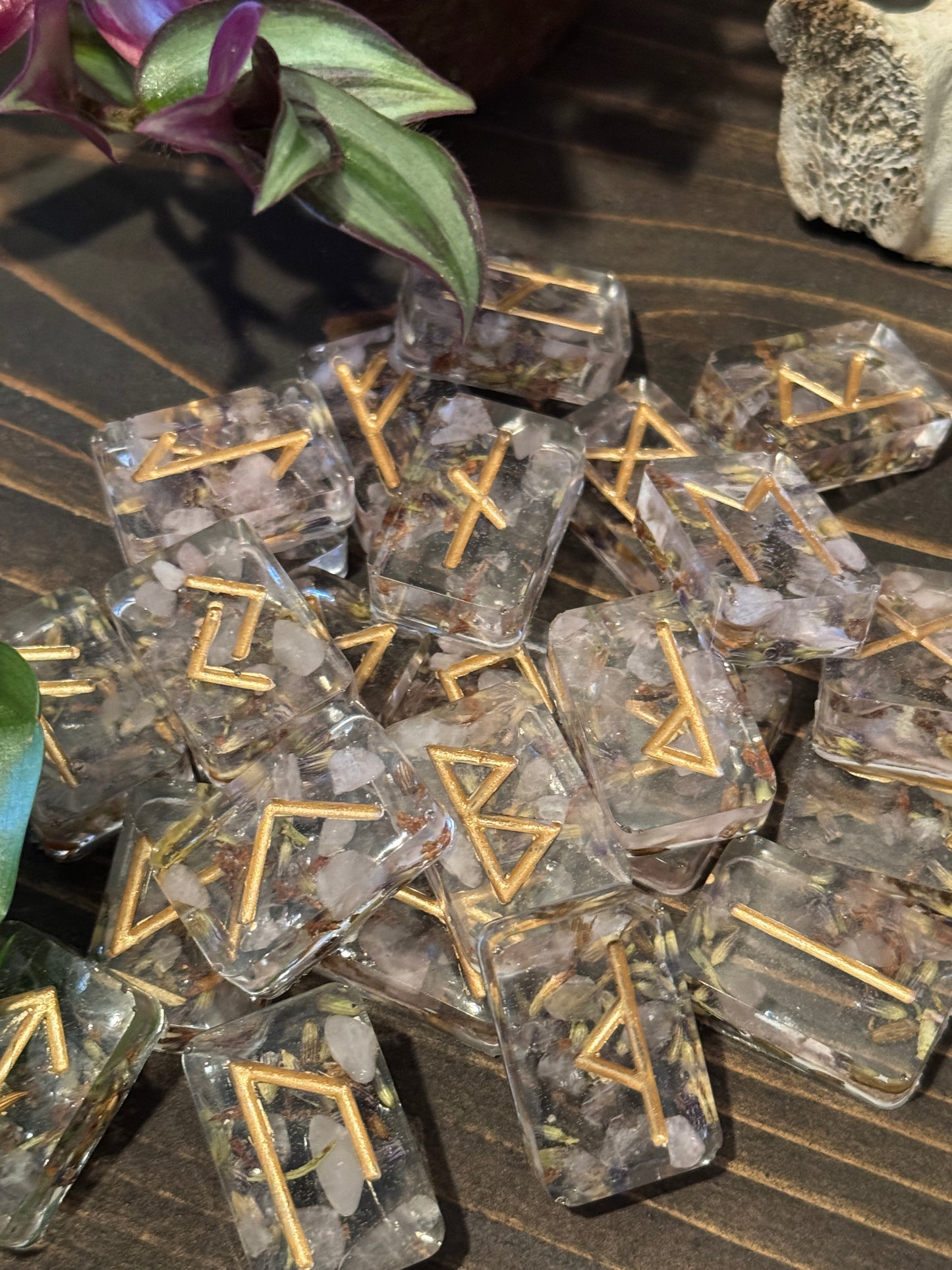 Lavender and Rose Quartz Rune Set