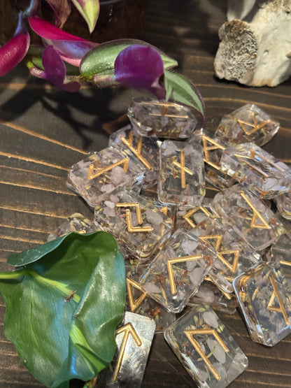 Lavender and Rose Quartz Rune Set